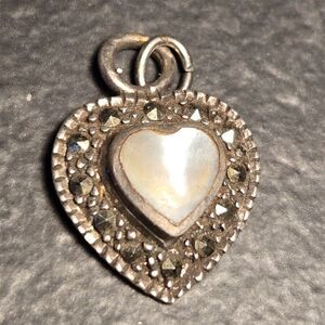Mother of pearl marcasite heart Sterling Silver 925 Pendant